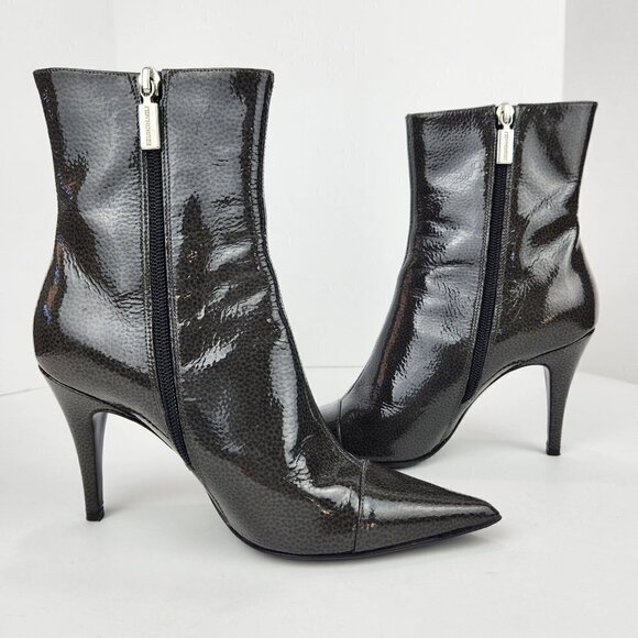 Bruno Magli Bucine Pointed Toe Patent Leather Boot Women's 7 Mid Calf‎ Dark Gray - Picture 3 of 16